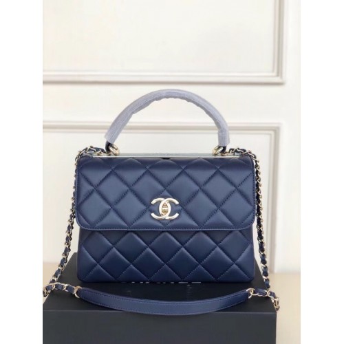 Chanel Original Lammfell-Überschlagtasche AS92236 Königsblau & goldfarbenes Metall