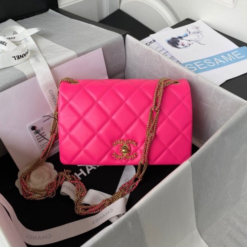 Chanel kleine FLAP BAG Lammleder Goldfarbenes Metall AS3386 rosa