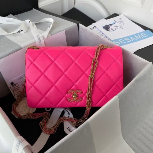 Chanel kleine FLAP BAG Lammleder Goldfarbenes Metall AS3387 rosa