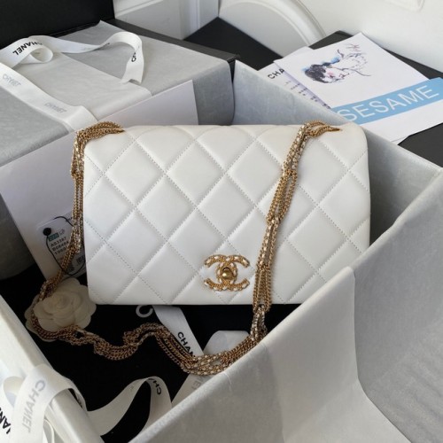 Chanel kleine FLAP BAG Lammleder goldfarbenes Metall AS3387 weiß