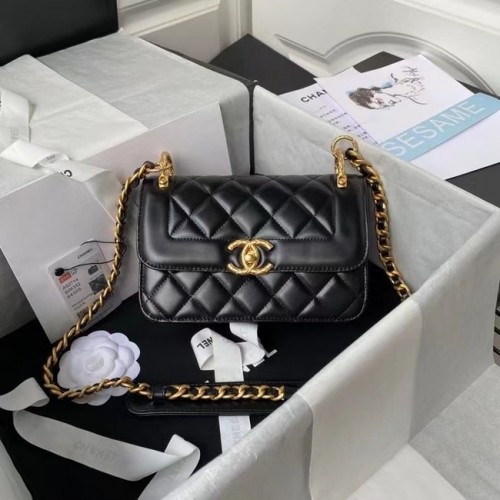 Chanel Small Flap Shoulder Bag Original Leder AS2714 schwarz