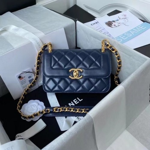 Chanel Small Flap Shoulder Bag Original Leder AS2714 blau