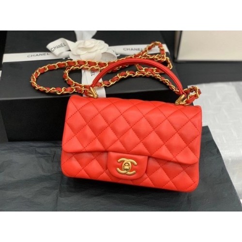 Chanel kleine Einkaufstasche Sheepskin Gold-Ton Metal AS2431 rot