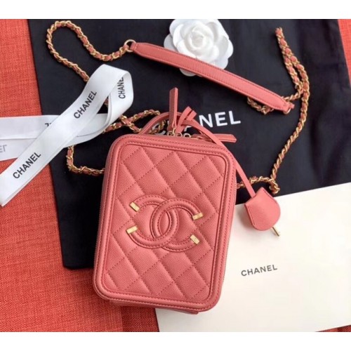 Chanel Kosmetikkoffer Genarbtes Kalbsleder Goldfarbenes Metall AS0988 Rosa