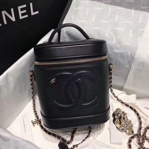 Chanel Kosmetikkoffer Lammleder Goldfarbenes Metall AS0323 schwarz