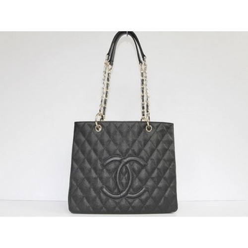 Chanel gesteppte CC-Einkaufstasche 35626 Schwarzgold-Hardware