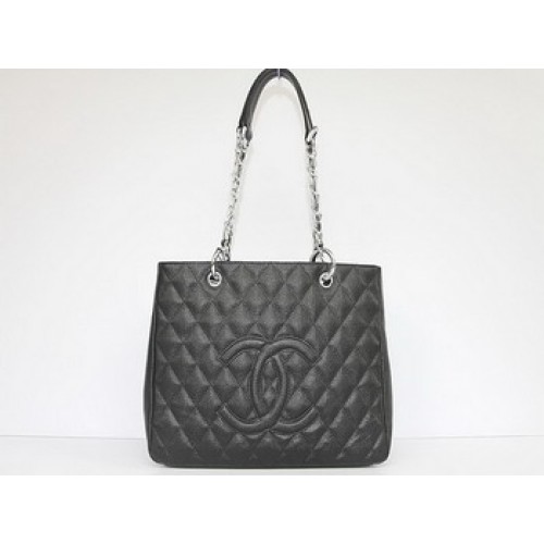 Chanel Quilted CC Tote Bag 35626 Schwarz Silber Hardware