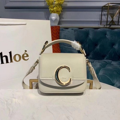 Chloe Original Kleine Tasche aus Kalbsleder mit Griff oben 3S030 Weiß