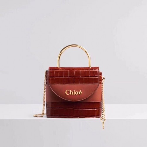 Chloe Original Crocodile Skin Leather Top Handle Small Bag 3S030 Braun