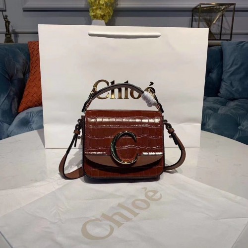 Chloe Original Crocodile Skin Leather Top Handle Small Bag 3S030 braun