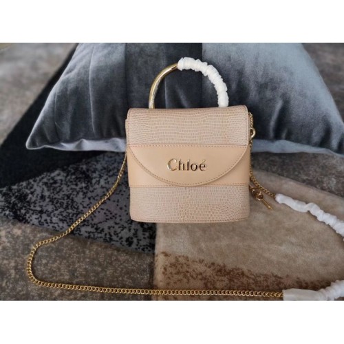 Chloe Small Aby Lock Chain Bag in Eidechsenprägung auf Kalbsleder-Ziegenleder 3S035 Apricot