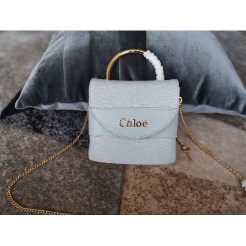 Chloe Small Aby Lock Chain Bag in Eidechsenprägung auf Kalbsleder-Ziegenleder 3S035 Hellblau