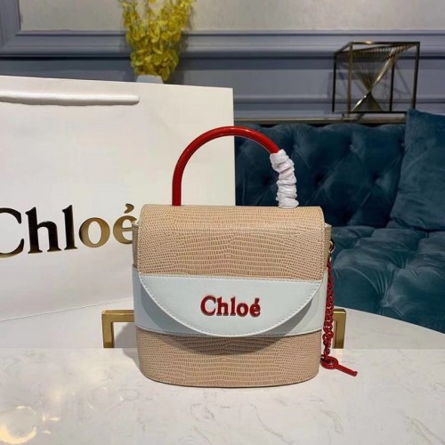 Chloe Small Aby Lock Chain Bag in Eidechsenprägung auf Kalbsleder-Ziegenleder 3S035 Weiß