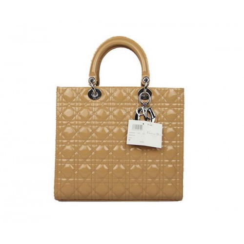 Heißer Verkauf Christian Dior Patent Taschen Große Lady Dior Tasche CAL44561 Aprikose Silber