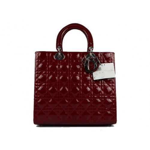 2012 Neueste Christian Dior Patenttaschen Große Lady Dior Tasche CAL44561 Wein Silber