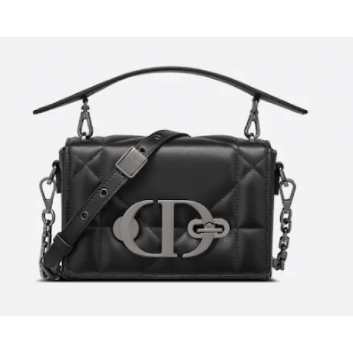 DIOR 30 MONTAIGNE BOX BAG MIT GRIFF Schwarzes Maxicannage-Lammleder M9218B