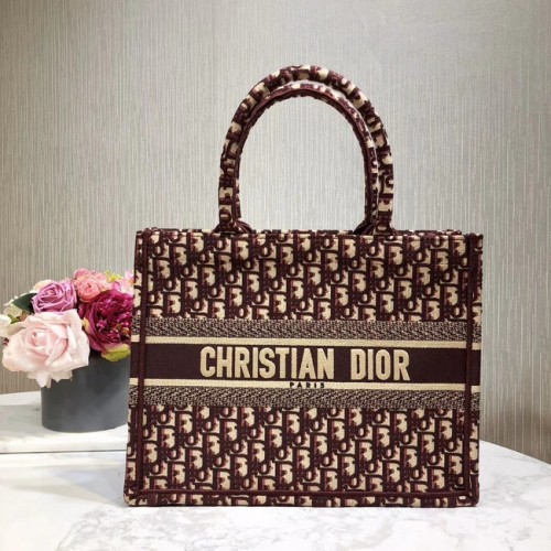 DIOR BOOK TOTE BAG AUS BESTICKTEM LEINWAND C1286-2 BURGUND
