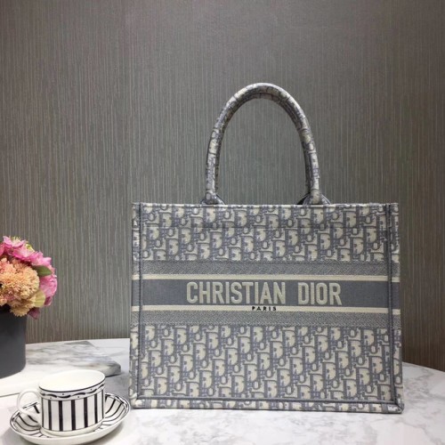 DIOR BOOK TOTE BAG AUS BESTICKTEM CANVAS C1286-3 grau