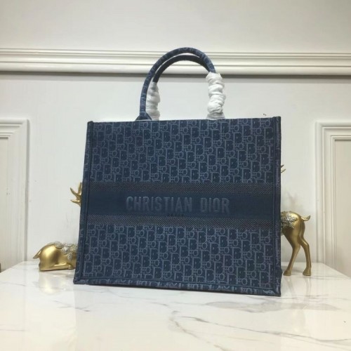 DIOR BOOK TOTE BAG AUS BESTICKTEM LEINWAND C1286 Blau