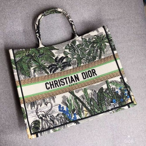 DIOR BOOK TOTE BAG AUS BESTICKTEM LEINWAND C1286 Grün