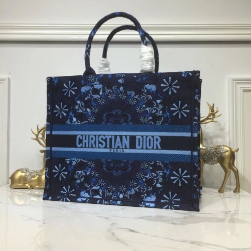 DIOR BOOK TOTE BAG AUS BESTICKTEM LEINWAND C1286 Navy
