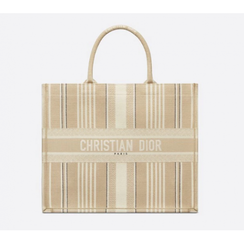 DIOR BOOK TOTE Beige Streifenstickerei M1286Z