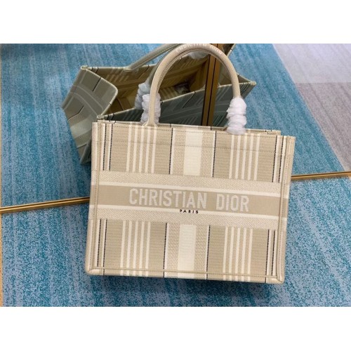 DIOR BOOK TOTE Beige Streifenstickerei M1287Z
