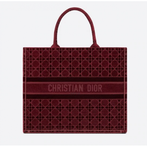 DIOR BOOK TOTE Samt mit Cannage-Stickerei in Burgunderrot M1286Z