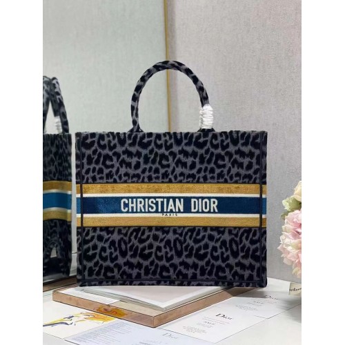 DIOR BOOK TOTE Stickerei C1286-4 Schwarzgrauer Leopardenmuster