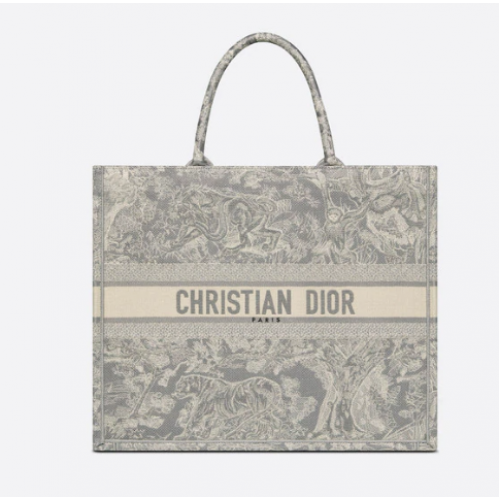 DIOR BOOK TOTE Graue Toile de Jouy-Stickerei auf der Rückseite M1286ZR