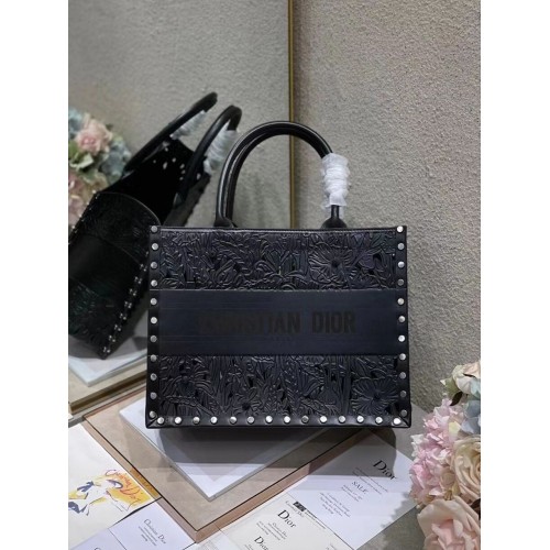 DIOR BOOK TOTE Mehrfarbige Stickerei M1296ZR-18 SCHWARZ