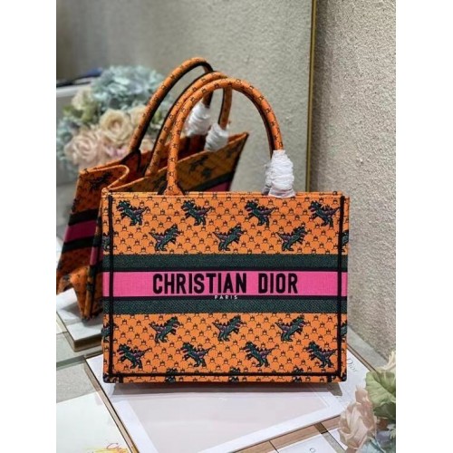 DIOR BOOK TOTE Orange Multicolor Dragon Fire Stickerei M1296ZJ