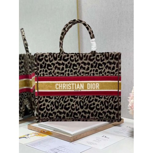 DIOR BOOK TOTE Stickerei C1286-1 Braunes Leopardenmuster