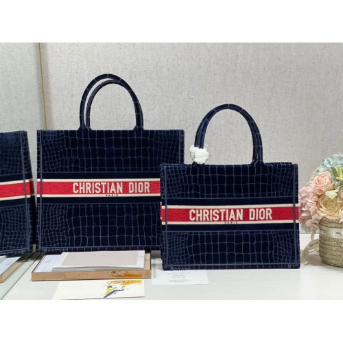 DIOR BOOK TOTE Krokodilleder-Samt M1286 Dunkelblau