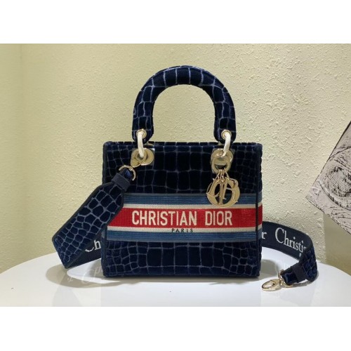 DIOR BOOK TOTE Samt Krokodilmuster M2030 Dunkelblau