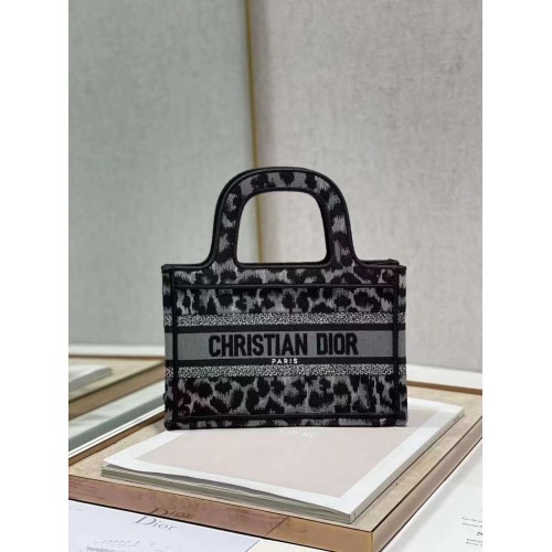 DIOR BOOK mini TOTE Stickerei C1783-1 Schwarzer Leopardenprint
