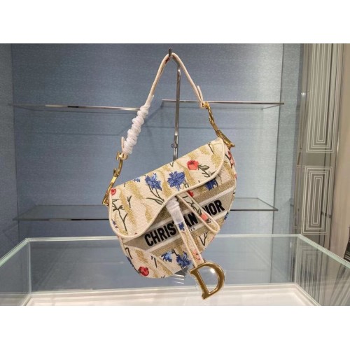 DIOR Beige Multicolor Dior Hibiskus Metallic-Stickerei SATTELTASCHE M0446C Beige