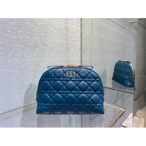 DIOR CARO SCHÖNHEITSTASCHE Cannage Lammleder S5047 Blau