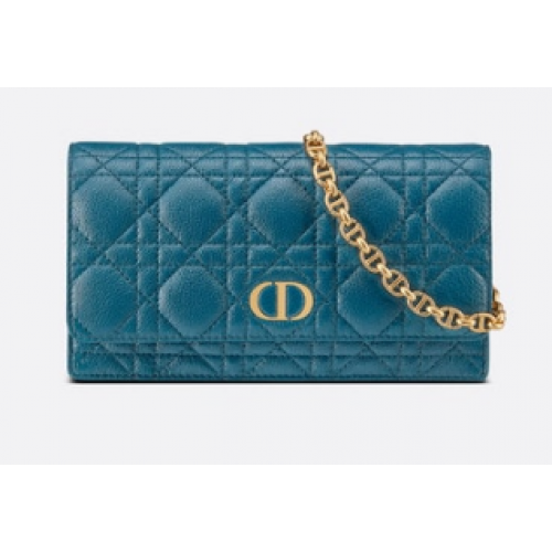 DIOR CARO GÜRTELTASCHE MIT KETTE Geschmeidiges Cannage-Kalbsleder S5091UW BLAU