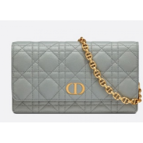 DIOR CARO GÜRTELTASCHE MIT KETTE Geschmeidiges Cannage-Kalbsleder S5091UW GRAU