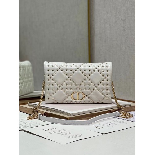DIOR CARO MACROCANNAGE TASCHE Macrocannage-Kalbsleder mit Sternenmotiv S5135BB weiß