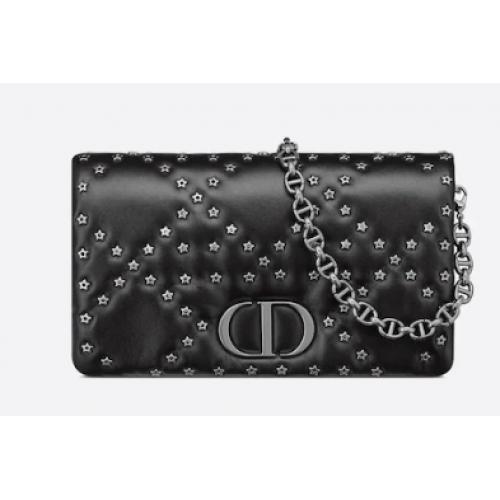 DIOR CARO MACROCANNAGE TASCHE Macrocannage-Kalbsleder mit Sternenmotiv S5135UNH schwarz