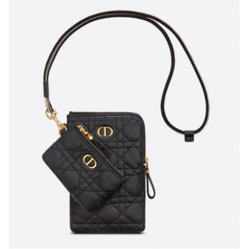 DIOR CARO MULTIFUNKTIONSTASCHE Schwarzes geschmeidiges Cannage-Kalbsleder S5036UW
