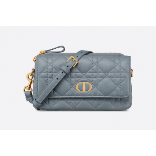DIOR CARO TASCHE MIT KETTE Geschmeidiges Cannage-Kalbsleder S5125UWH Wolkenblau