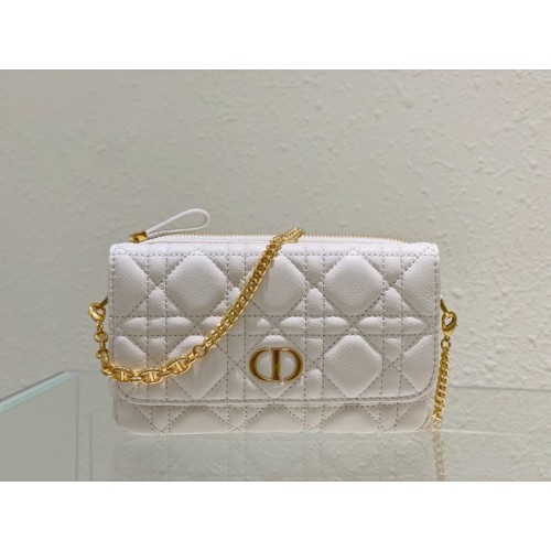 DIOR CARO TASCHE MIT KETTE Geschmeidiges Cannage-Kalbsleder S5125UWH weiß