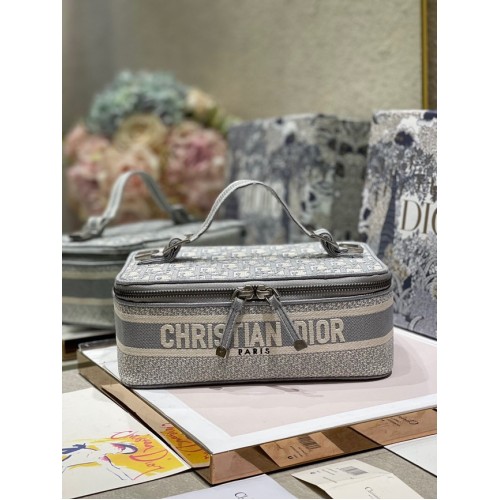 DIOR DIORTRAVEL Kosmetikkoffer grau Dior Oblique Stickerei S5481VR