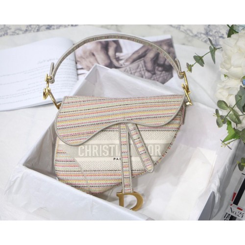 DIOR Stickerei Gestreifte Farbe SADDLE BAG M0446C Beige