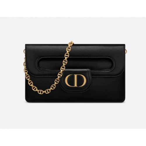 DIOR MEDIUM DIOR DOPPELTASCHE Glattes Kalbsleder in Schwarz M8641U