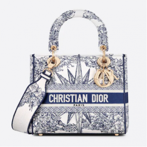 DIOR MEDIUM D-LITE LADY TASCHE Blau Multicolor Re ve dInfini Stickerei M0565O