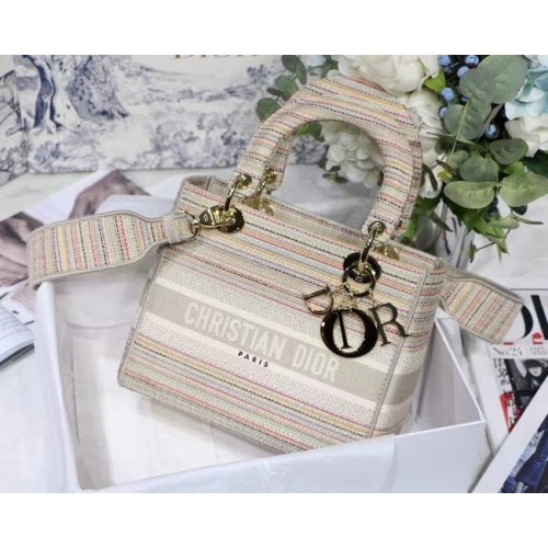 DIOR MEDIUM LADY D-LITE TASCHE D-Streifen-Stickerei M0565 Beige